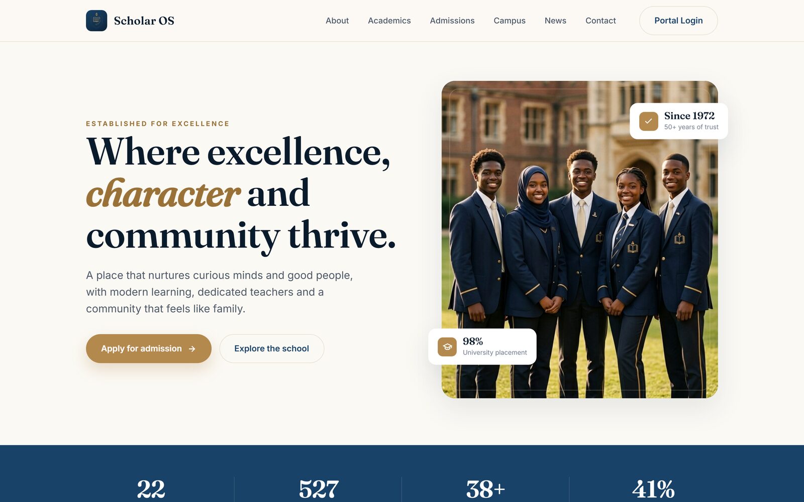A live school website and portal built on the AbrahamUdu school platform